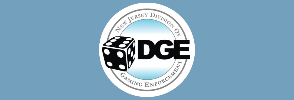 New Jersey Department of Gaming Enforcement logo is seen against a blue background. The NDGE recently fined Borgata for incidents where the casino allowed people without proper ID to illegally participate in gambling activities.