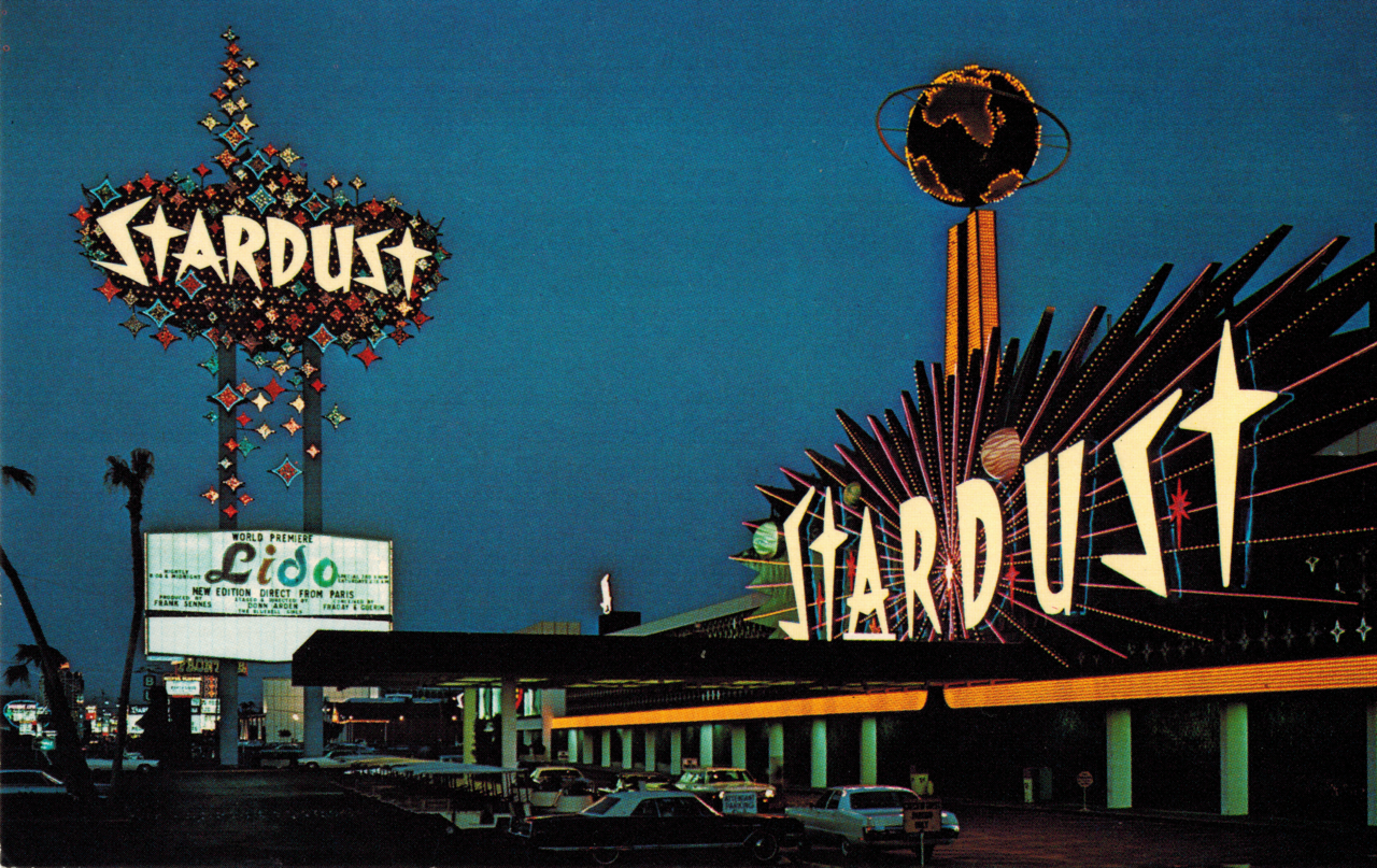 Image from the 1970s of the iconic Stardust Casino exterior showing the famous neon signs. Boyd Gaming Rebrands Pala as Stardust Casino NJ Following Acquisition