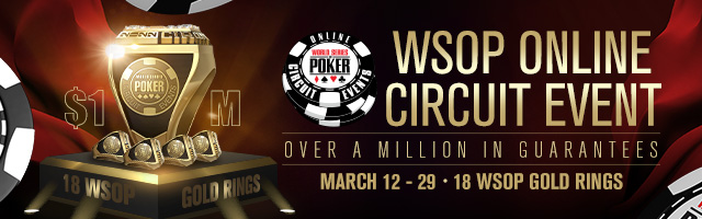 WSOP is serving up 18 chances to take a gold ring home in the Super Online Circuit Series, guaranteeing $1.3 million over 18 ring events. Go get that bling.